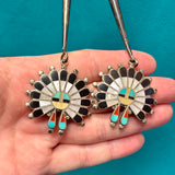 Zuni Inlay Sunface Bolo Tie with Matching Fancy Tips, vintage Native American (JF74)