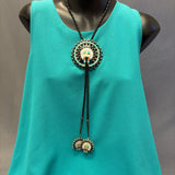 Zuni Inlay Sunface Bolo Tie with Matching Fancy Tips, vintage Native American (JF74)
