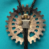 Zuni Inlay Sunface Bolo Tie with Matching Fancy Tips, vintage Native American (JF74)