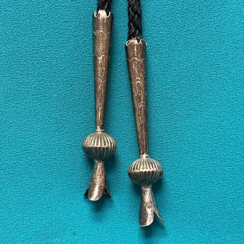Manuel and Karen Hoyungwa Sterling Silver Hopi Overlay Bolo Tie with Butterfly Maiden, vintage authentic Native American  (JF106)