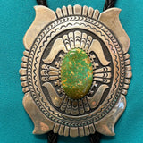 Tommy Singer Vintage Navajo Green Turquoise and Sterling Silver Bolo Tie, authentic Native American   (JF118)