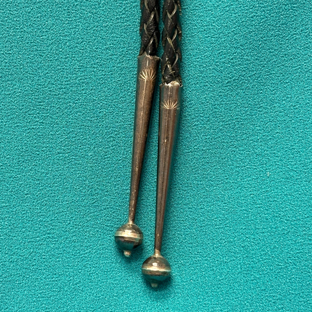 H. Spencer Vintage Navajo Inlay Celebration Man on Round Sterling Silver Bolo Tie, authentic Native American   (JF110)