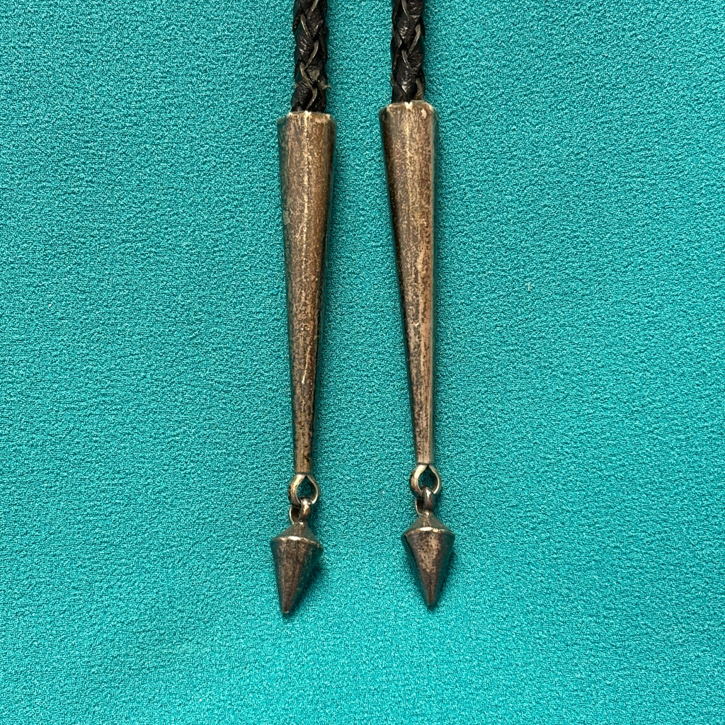 Vintage Navajo Turquoise and Black Jet Inlay Bolo Tie, authentic Native American   (JF112)