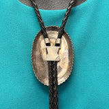 Vintage Navajo Turquoise and Black Jet Inlay Bolo Tie, authentic Native American   (JF112)
