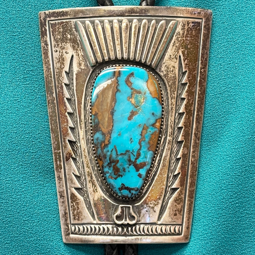 Vintage Navajo Turquoise and Sterling Silver Bolo Tie, authentic Native American   (JF115)