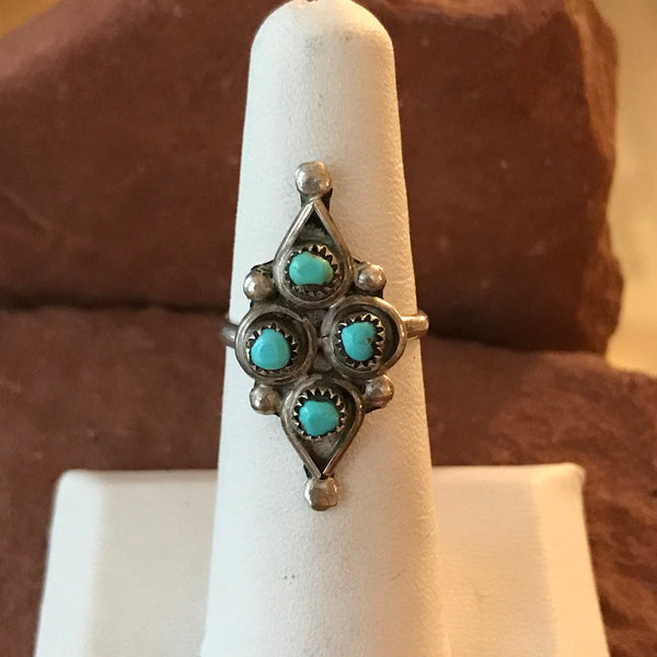 Zuni Native American Vintage Sterling Silver Ring with Turquoise Stones -  multiple sizes (AS115)