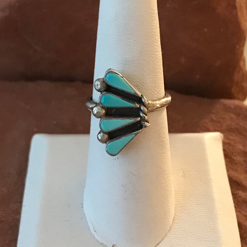 Zuni Vintage Sterling Silver and Turquoise Ring in a Classic Needlepoint Design-available in multiple sizes     AS113
