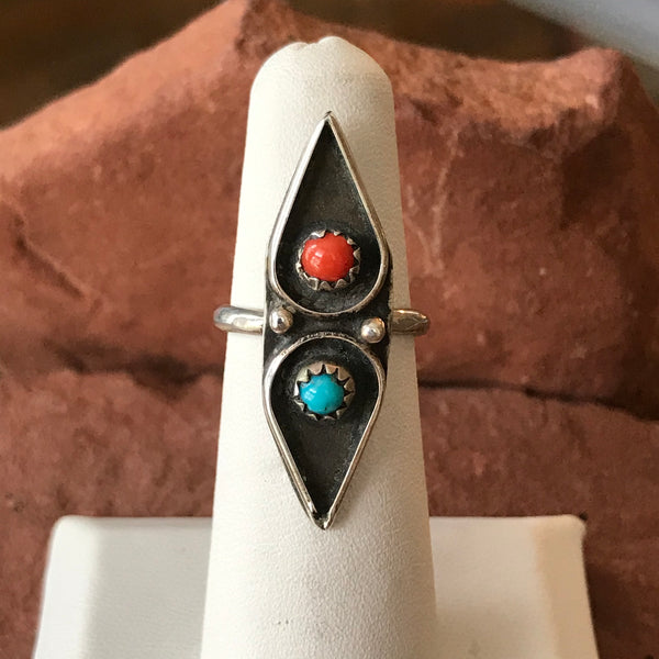 VTG NATIVE ENGLISH STERLING SILVER factory TURQUOISE CORAL RING #A78