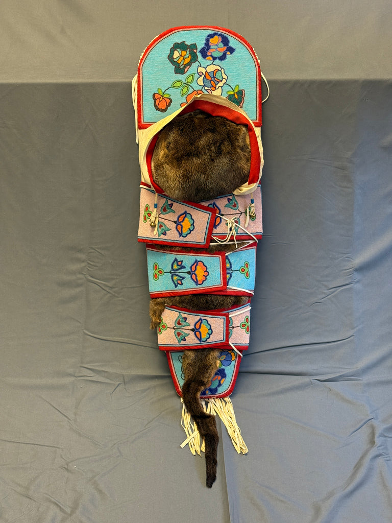 Magdeline Stewart Crow full size Traditionally Beaded Replica Cradleboard with Otter Pelt (GM682)