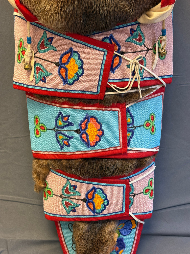 Magdeline Stewart Crow full size Traditionally Beaded Replica Cradleboard with Otter Pelt (GM682)