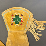 Vintage Plateau Beaded Leather Gauntlets, Authentic Native American - mid 1900s (GM637)