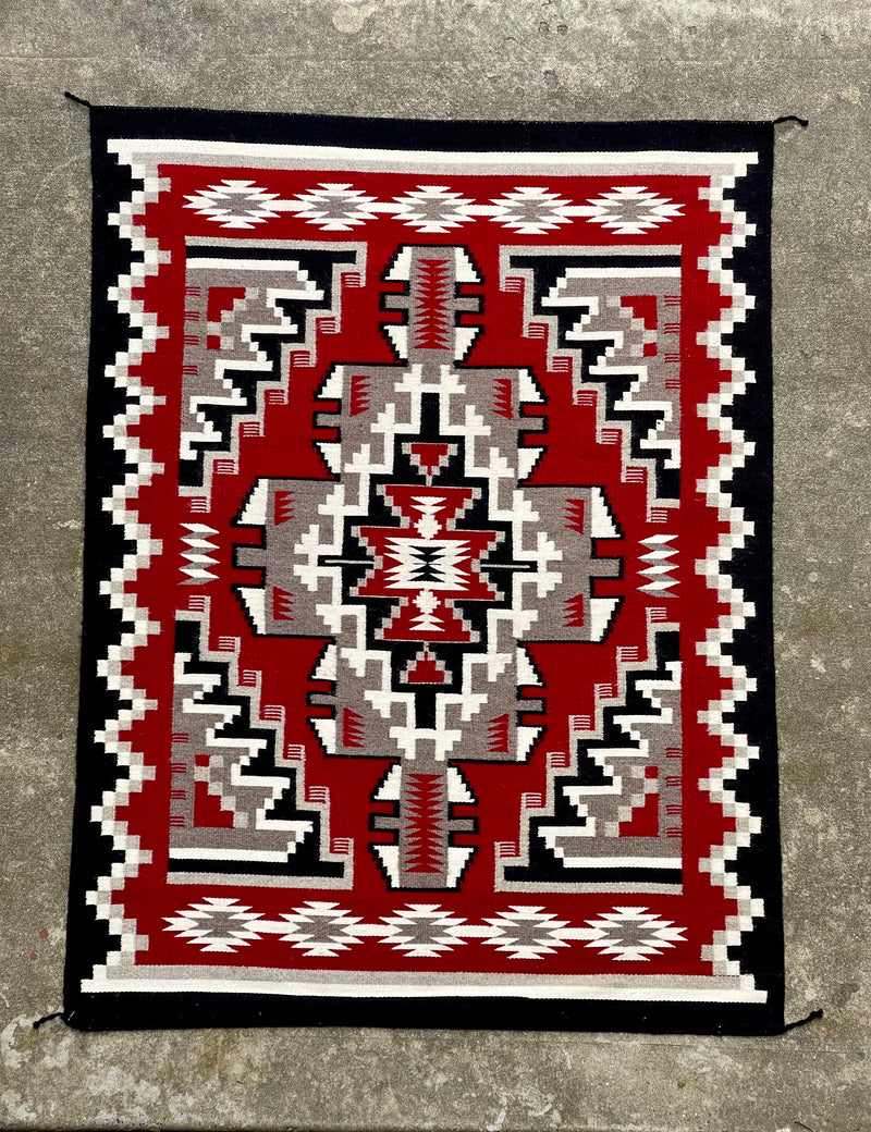LG Navajo rug weaving in Ganado style, vintage Native American handwoven (GM354)