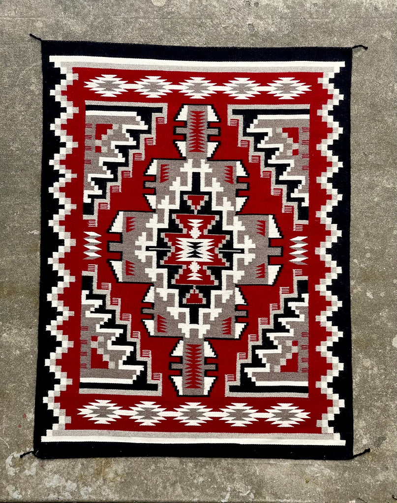 LG Navajo rug weaving in Ganado style, vintage Native American handwoven (GM354)