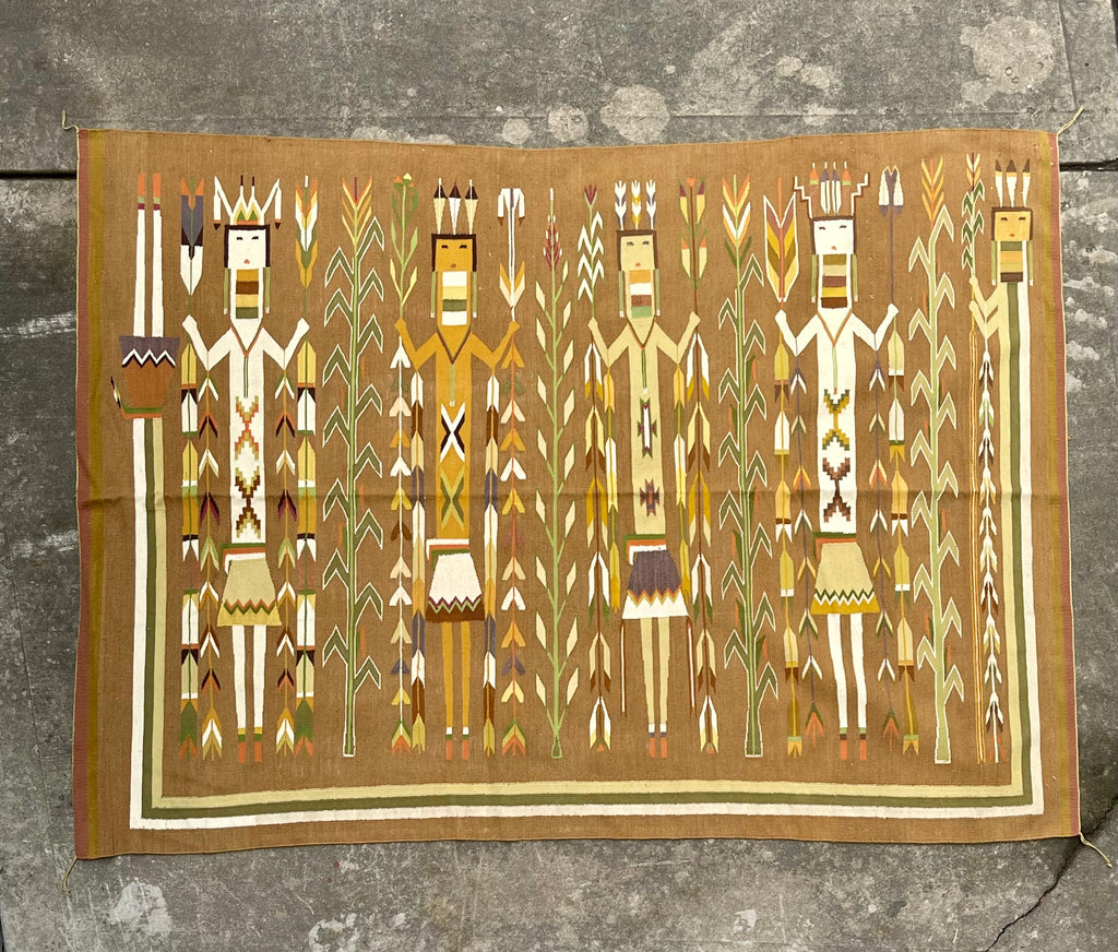 Extra LG Navajo Yei rug weaving, authentic handwoven Native American (GM355)
