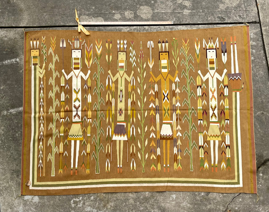 Extra LG Navajo Yei rug weaving, authentic handwoven Native American (GM355)
