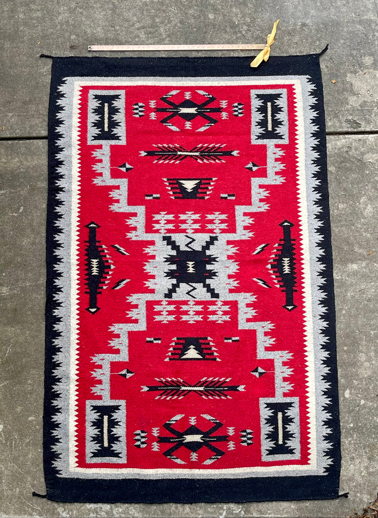 Navajo Rug Weaving with Storm Pattern, authentic Native American, handwoven  (RS64)