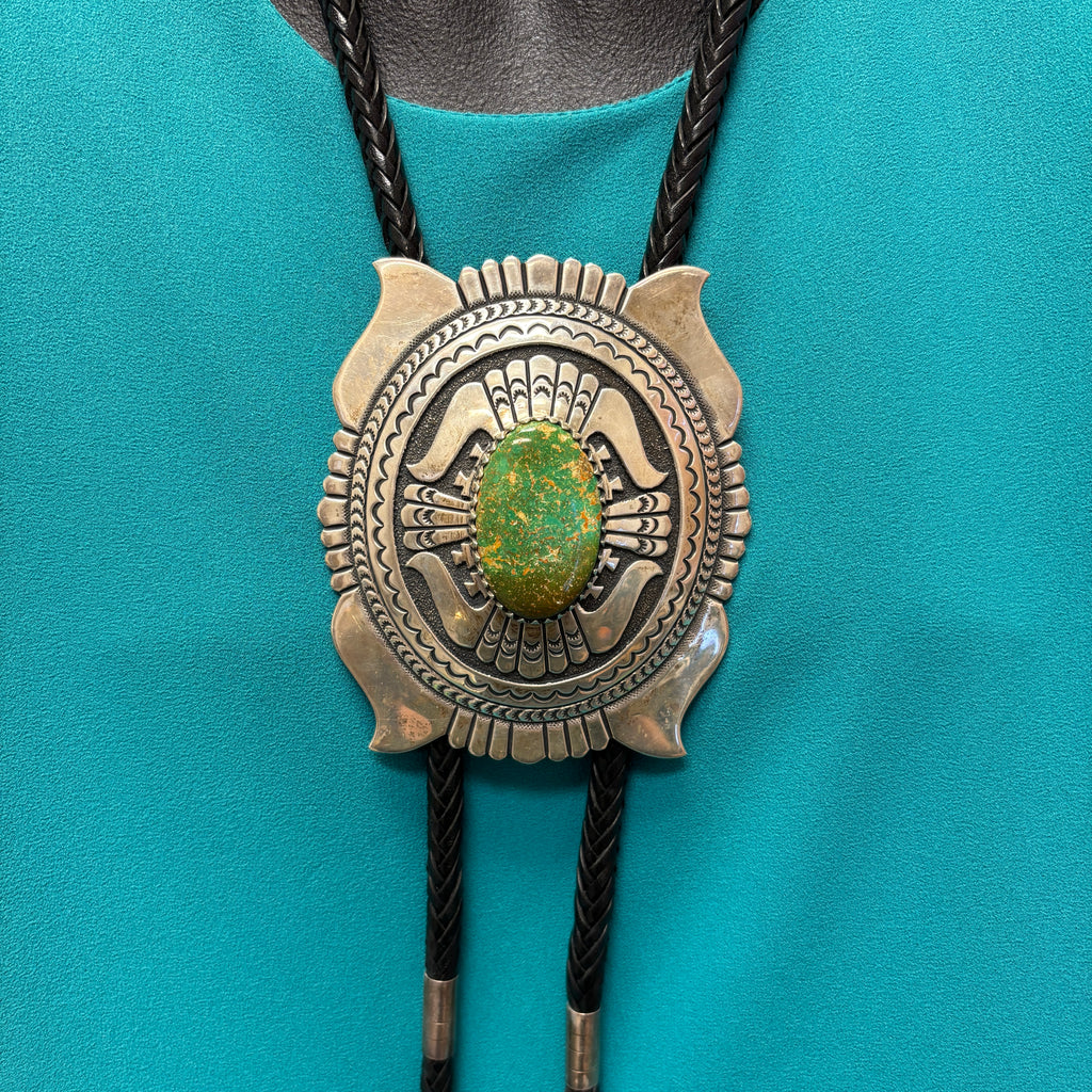 Tommy Singer Vintage Navajo Green Turquoise and Sterling Silver Belt Buckle, authentic Native American   (JF137)