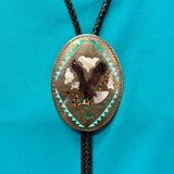Zuni Inlay Bolo Tie with Bald Eagle Design, vintage Native American   (JF53)