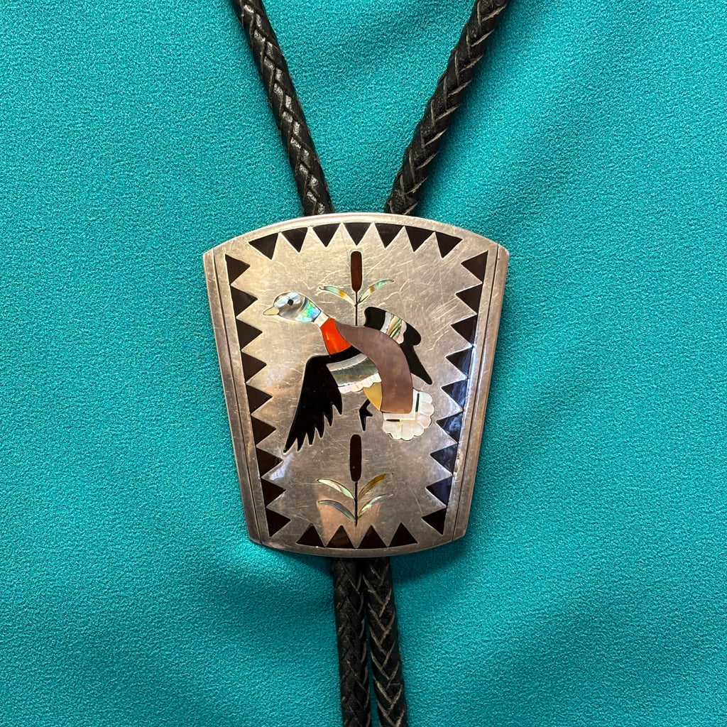Dennis and Nancy Edaakie, Zuni Inlay Belt Buckle with Mallard Duck Design, vintage Native American   (JF61)
