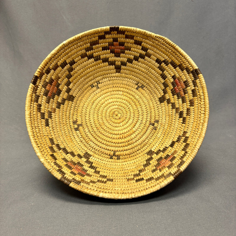 Vintage Tohono O'odham (Papago) Coiled Basket with Diamond Pattern, authentic Native American  (JFB12)