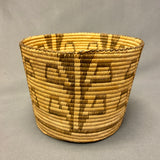 Vintage Tohono O'odham (Papago) Tall Round Coiled Basket with Plant Design, authentic Native American  (JFB15)