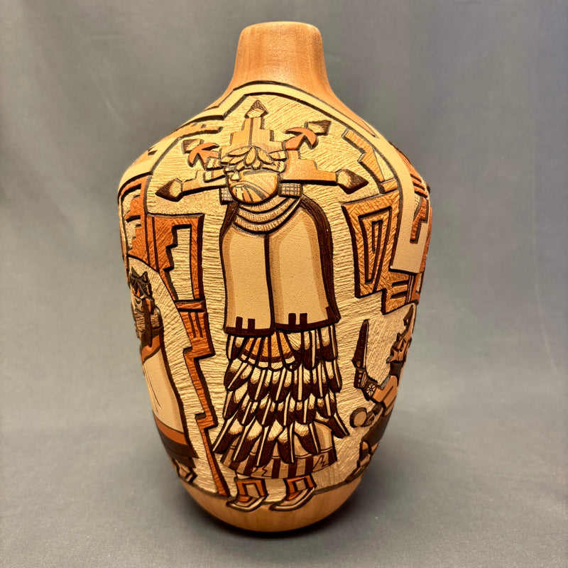 Marty and Elvira Nampeyo Hopi Carved Pot with Kachina Design   (JM31)