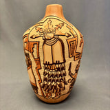 Marty and Elvira Nampeyo Hopi Carved Pot with Kachina Design   (JM31)