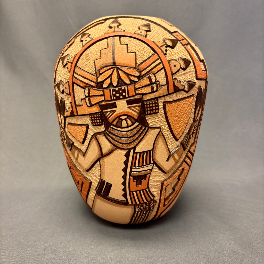 Marty and Elvira Nampeyo Hopi Carved Pot with Kachina Design   (JM32)