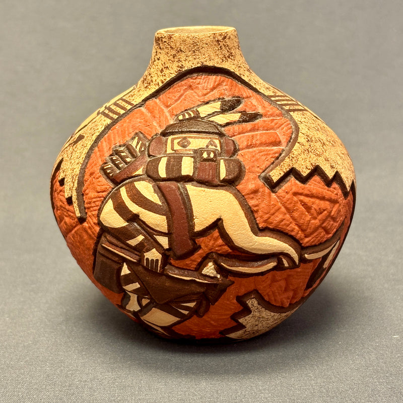 Carla Nampeyo Hopi Carved Pot with Kachina  (JM35)