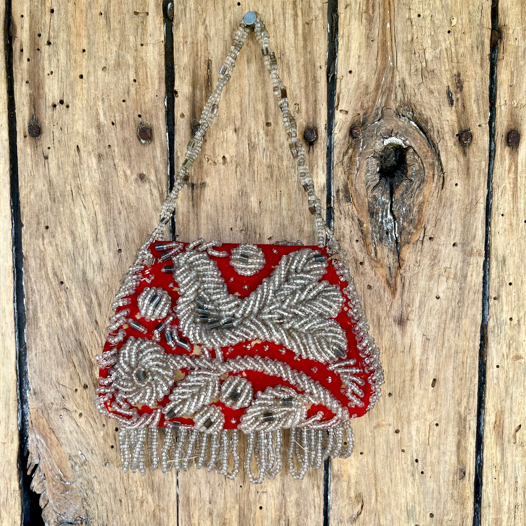 Authentic Iroquois Beaded Purse/Bag - late 1800s Niagara-style beadwork.  Thread sewn with glass beads on cotton (GM42)