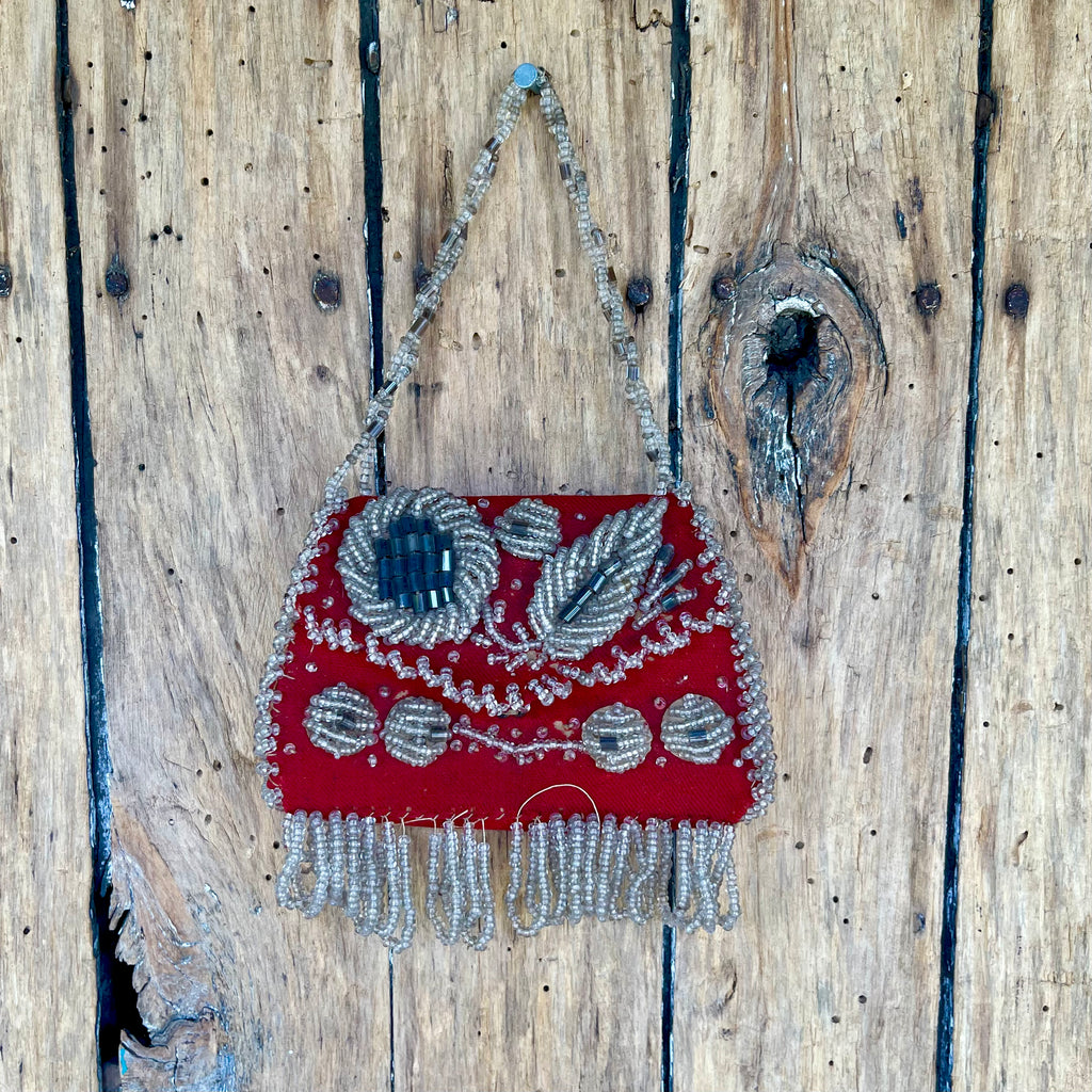 Authentic Iroquois Beaded Purse/Bag - late 1800s Niagara-style beadwork.  Thread sewn with glass beads on cotton (GM42)