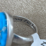 Blue Turquoise & Silver Ring by Douglas Zachary - Native American Turquoise Ring SZ 7 1/2 (3/47)