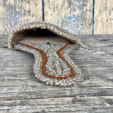 Iroquois Antique Beaded Wall Pocket - late 1800s Niagara-style beadwork.  Thread sewn with glass beads on velvet (GM49)