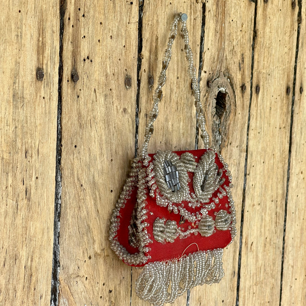 Authentic Iroquois Beaded Purse/Bag - late 1800s Niagara-style beadwork.  Thread sewn with glass beads on cotton (GM42)