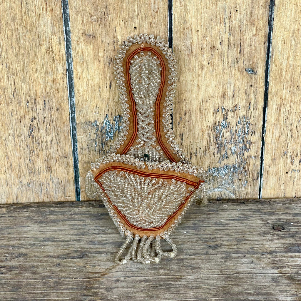 Iroquois Antique Beaded Wall Pocket - late 1800s Niagara-style beadwork.  Thread sewn with glass beads on velvet (GM49)