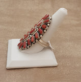 Authentic Navajo Coral cluster Ring by Justina Wilson, Genuine red coral large Navajo ring - Size 8 1/2 (9/232)
