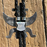 Zuni Inlay Celebration Man Bolo Tie with Turquoise, Mother of Pearl, black jet and coral, Authentic Zuni Inlay Bolo Tie (2/126)