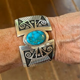 Marcus Coochwikvia, Hopi overlay bracelet with turquoise, Authentic Hopi overlay bracelet with natural blue turquoise (JD31)