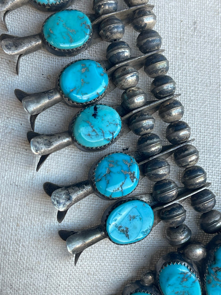 Genuine Vintage Navajo Squash Blossom Necklace with old Natural