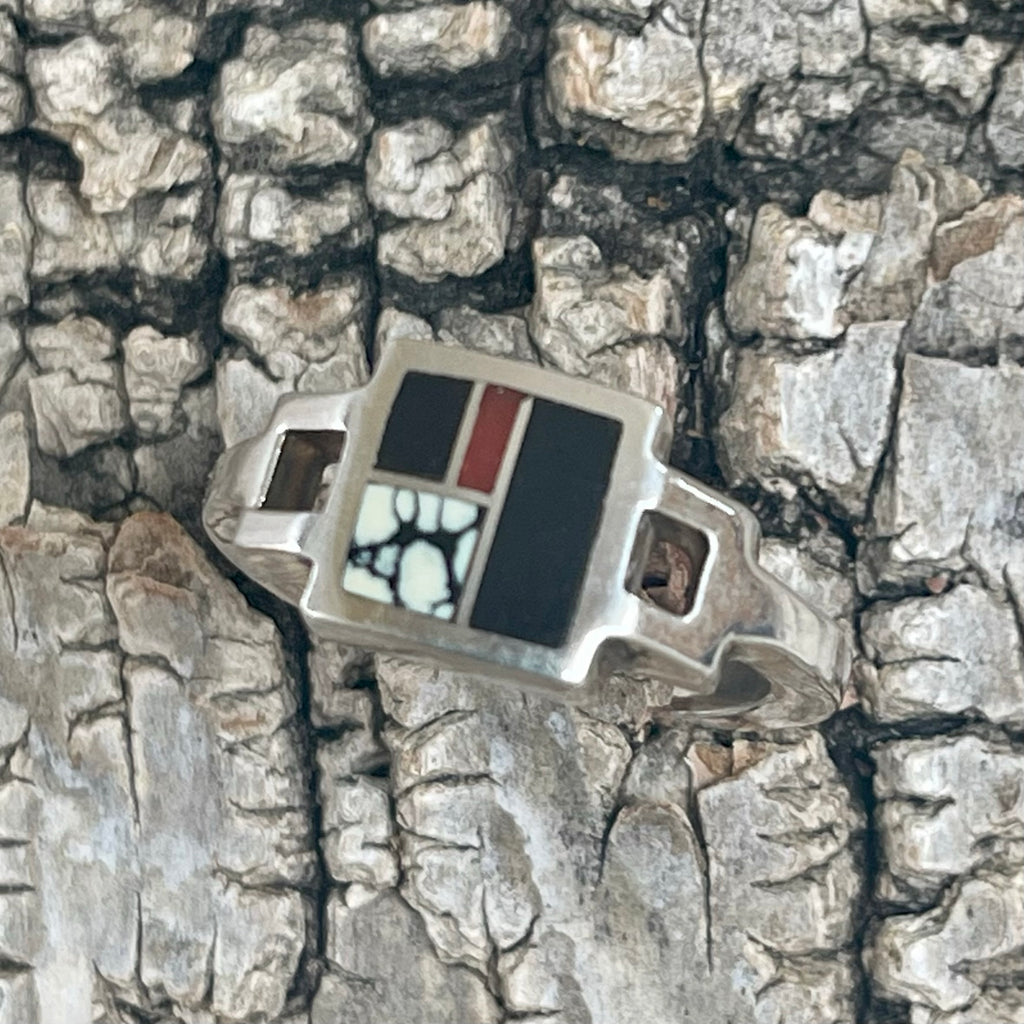 Contemporary Inlay ring by Ray Tracey, Navajo – Authentic Navajo Jewelry (RK143)