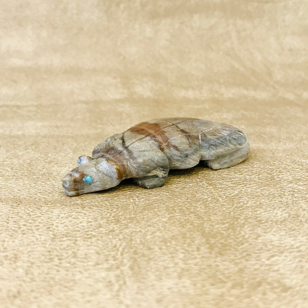 Picasso Marble Badger Fetish by Derrick Kaamasee, Zuni, Native American badger carving (1/412)