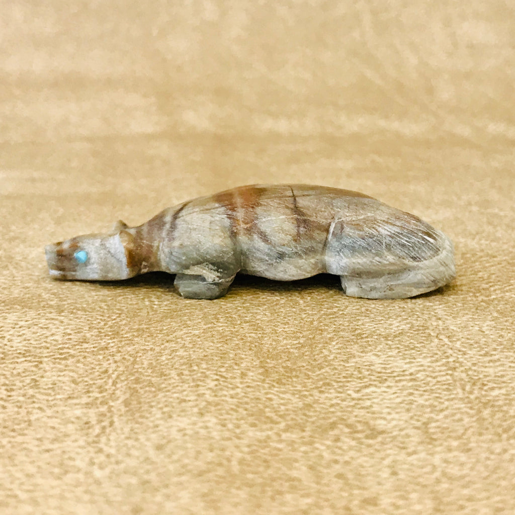 Picasso Marble Badger Fetish by Derrick Kaamasee, Zuni, Native American badger carving (1/412)
