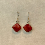 Square Silver Earrings with Spiny Oyster Shell by Cathy Webster, Navajo, Authentic Native American Jewelry 2/77