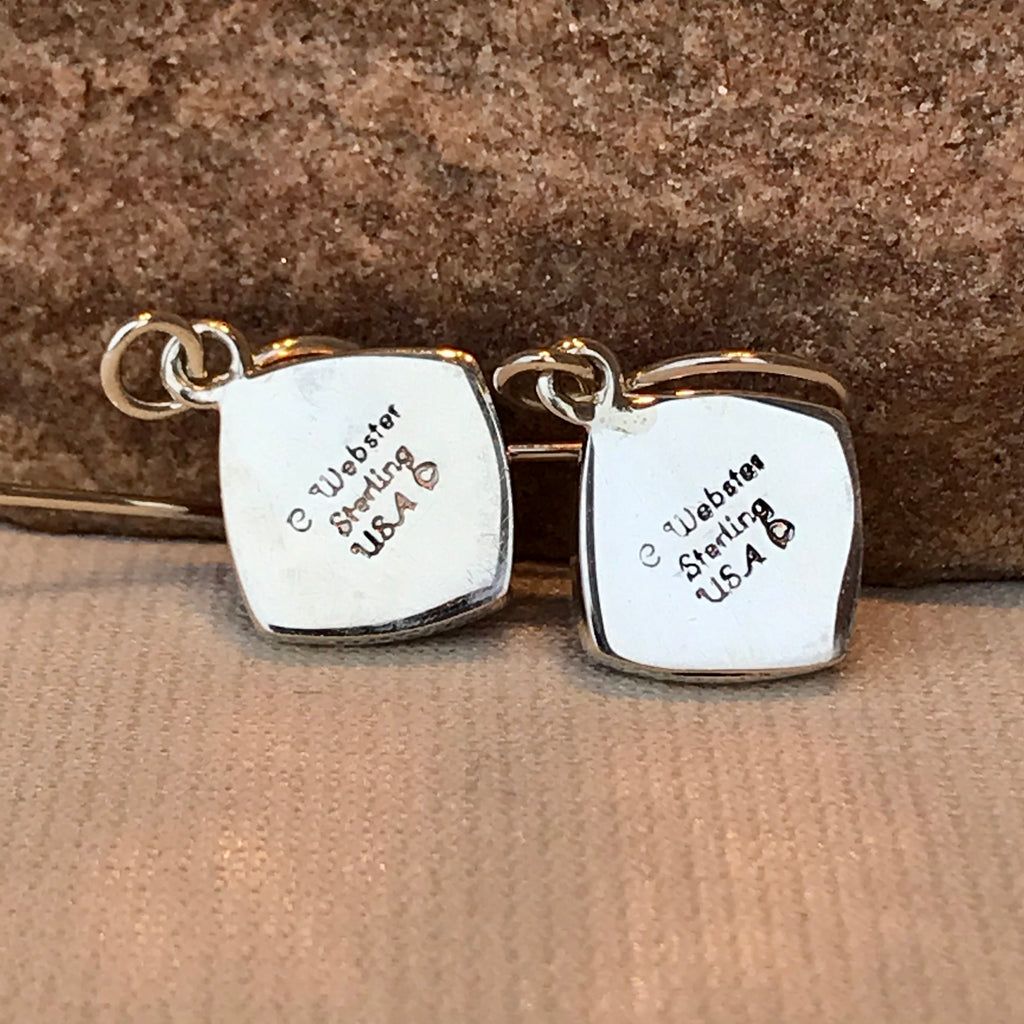 Square Silver Earrings with Spiny Oyster Shell by Cathy Webster, Navajo, Authentic Native American Jewelry 2/77