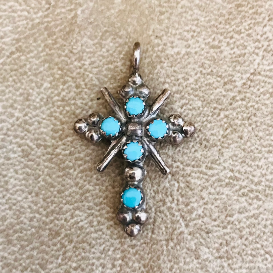 Zuni Reversible Cross Pendant with Genuine Turquoise and Coral