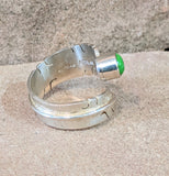 Native American Gaspiete Feather Wrap Ring by David Kuticka, Isleta Pueblo, Adjustable silver feather ring with Gaspiete, Size 8 (9/127)