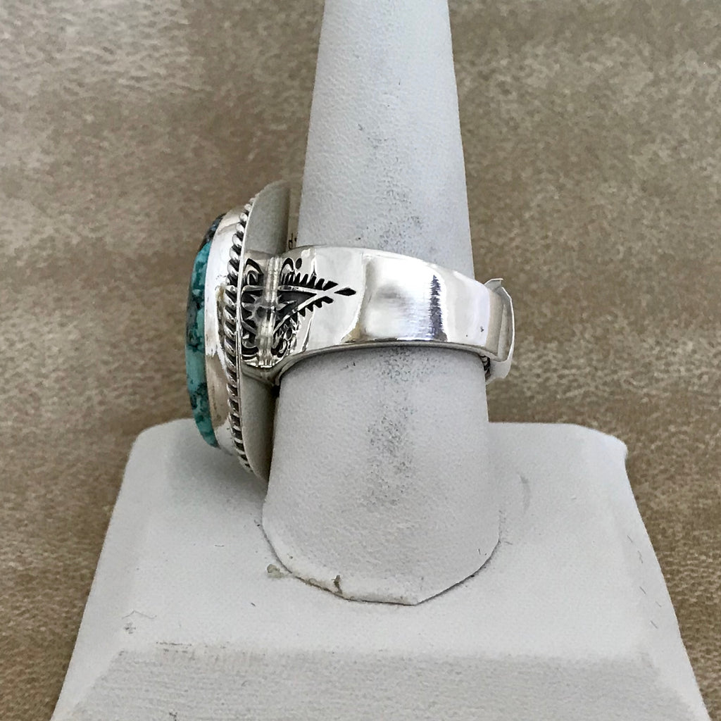 Turquoise ring with Blue Diamond turquoise by Lyle Piaso, Navajo, Native American ring with turquoise 2/142