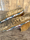 Sioux Beaded Moccasins - Salt & Pepper, greasy yellow and blue beads ca. 1920 -Sinew sewn (GM69)