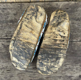 Sioux Beaded Moccasins - Salt & Pepper, greasy yellow and blue beads ca. 1920 -Sinew sewn (GM69)