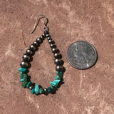 Native American Silver Beaded Dangle Earrings with Turquoise Nuggets, Silver beads and turquoise Navajo earrings (1/252)